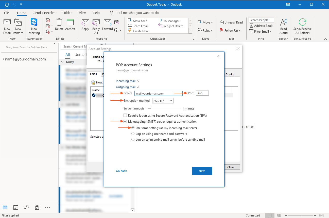 ms outlook with communigate pro server