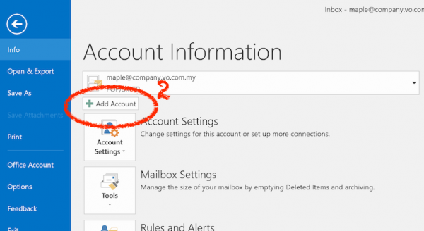 where in microsoft outlook 2016 to i find the email account servers